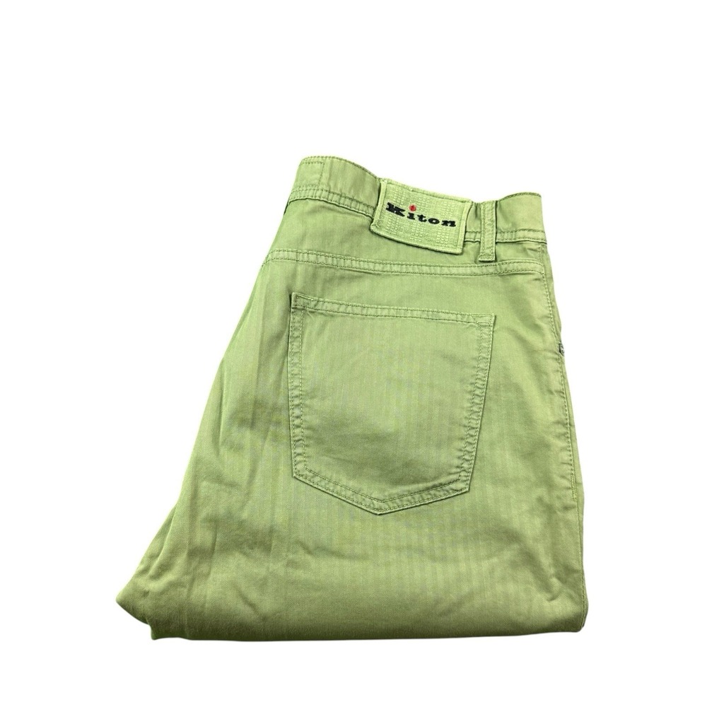 Kiton Napoli Green Button Fly Flat Front Men's 5 Pocket Pant Size 34x29 Mint